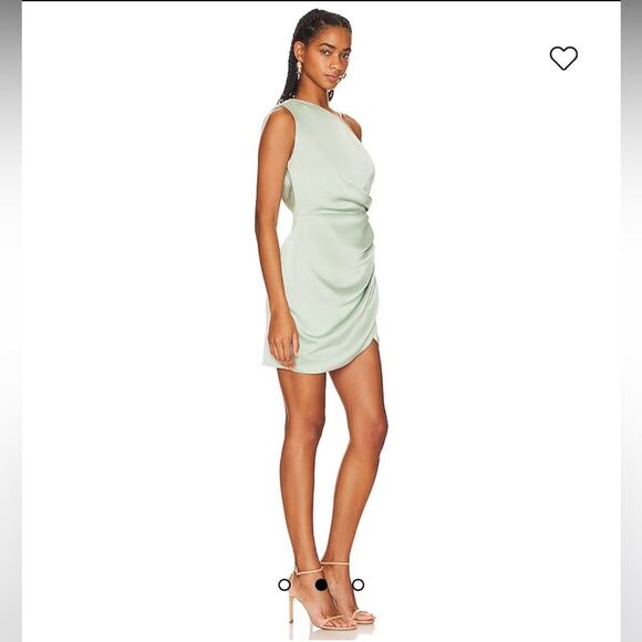 elliatt adelite sage green one shoulder fold over ruched waist mini dress small - Picture 7 of 9